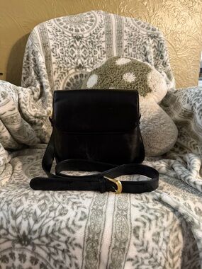 Coletta Black Leather Crossbody Bag with Gold Hardware